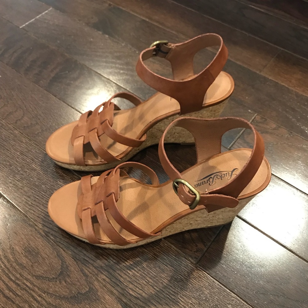 Lucky Brand Cognac Leather Wedges Size 10